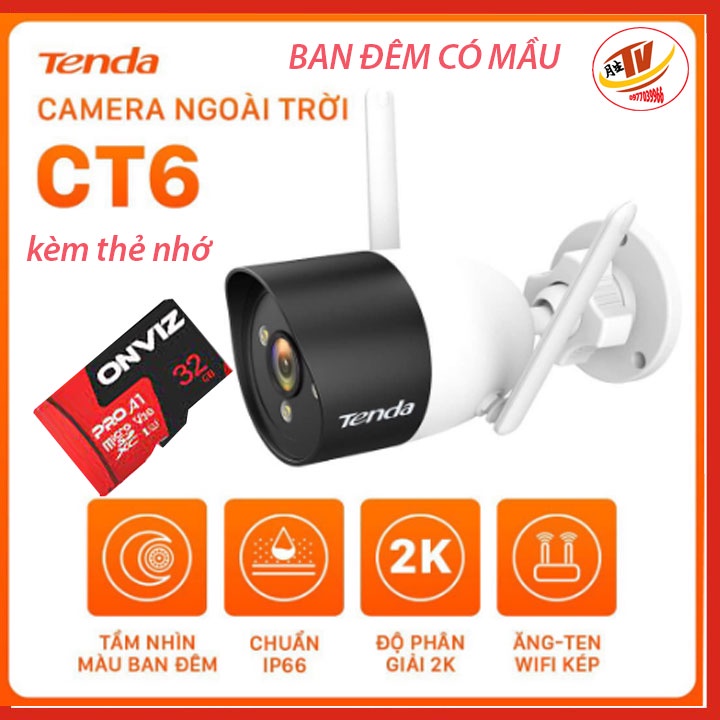 [kèm thẻ 32gb 64gb] Camera Wifi Ngoài Trời Tenda CT6 Độ Phân Giải 2K camera giám sát ip ngoài trời ban đêm có mầu | BigBuy360 - bigbuy360.vn