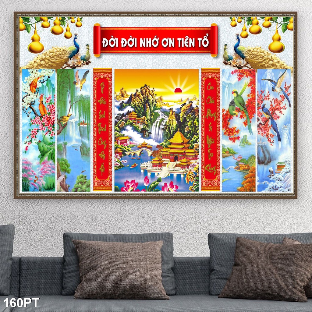 Tranh Dán Tường 3D Cửu Huyền Thất Tổ Vải Lụa 3D Cao Cấp