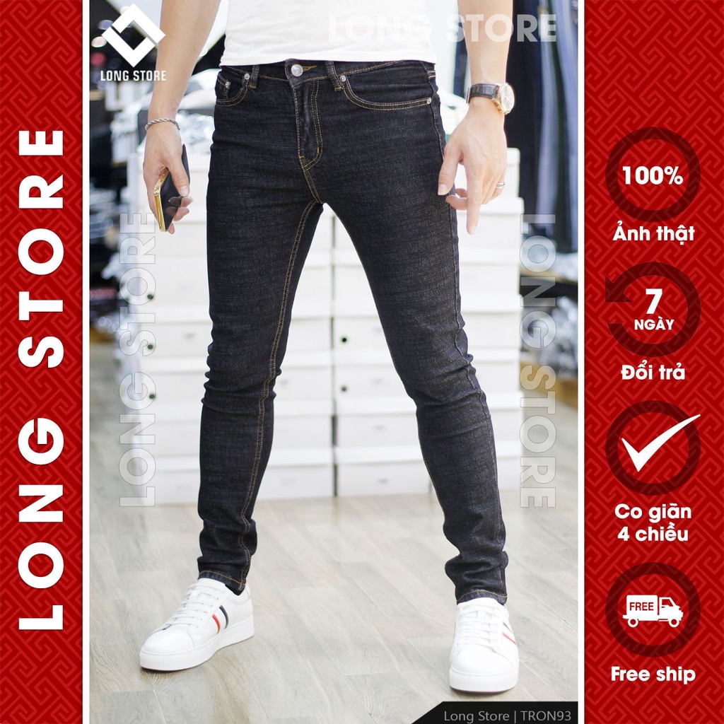 Quần jean nam trơn cao cấp màu xanh tím than chất bò co giãn ống đứng dáng ôm skinny LONGARES Tron93