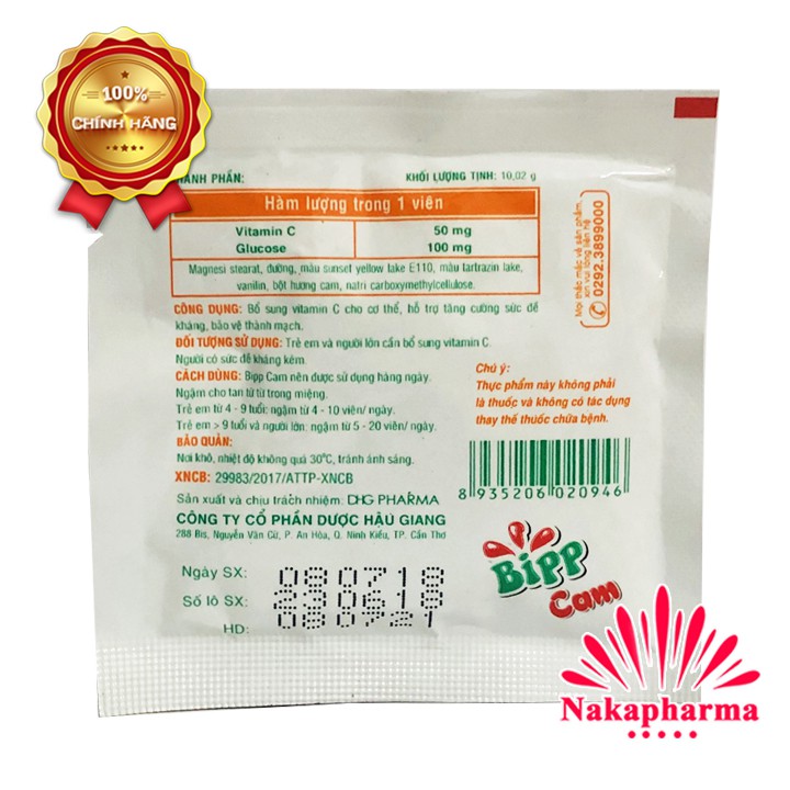 ✅ 10 viên kẹo ngậm Bipp Cam – Bổ sung vitamin C, Glucose, tăng sức đề kháng, bảo vệ thành mạch