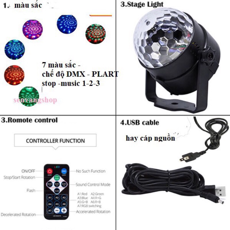 FREESHIP Đèn Led Xoay Trang Trí 7 Màu Cảm, Đèn Led Xoay Vũ Trường, Bar, Sân Khấu Dành Cho Dân Bay