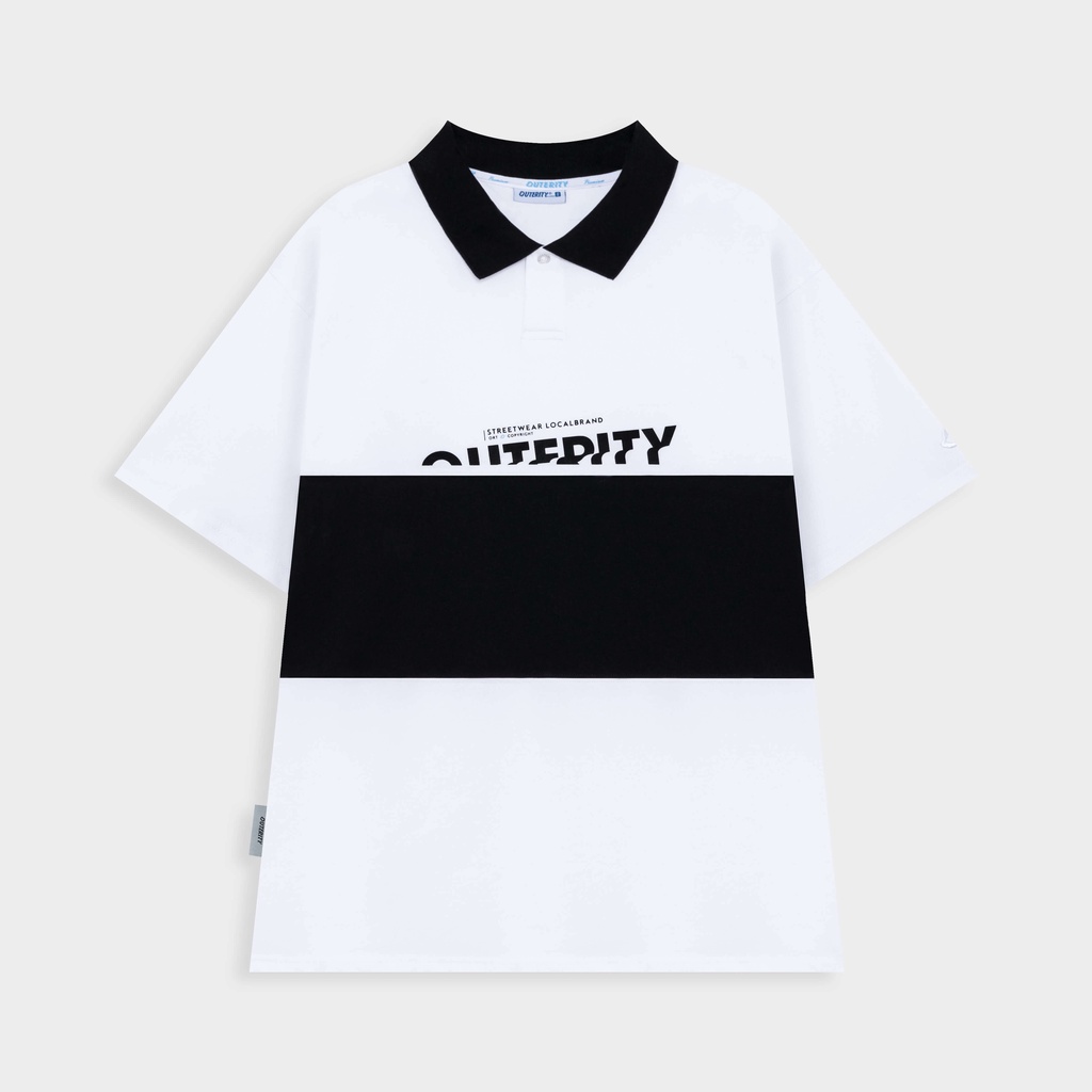 Áo polo nam nữ local brand unisex Outerity Cá Sấu Cross - Italics / Màu Trắng&amp;Đen - ORT.B 708