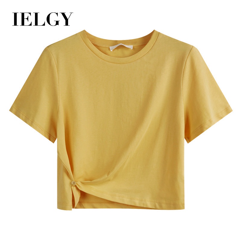 IELGY Áo Thun Ngắn Tay Cổ Tròn Dáng Rộng Màu Sắc Đơn Giản Cho Nữ