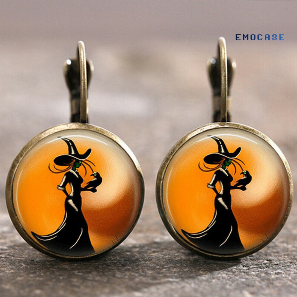 1 Đôi Bông Tai Hình Đòn Bẩy Thủy Tinh Cabochon Hóa Trang Halloween Cho Nữ