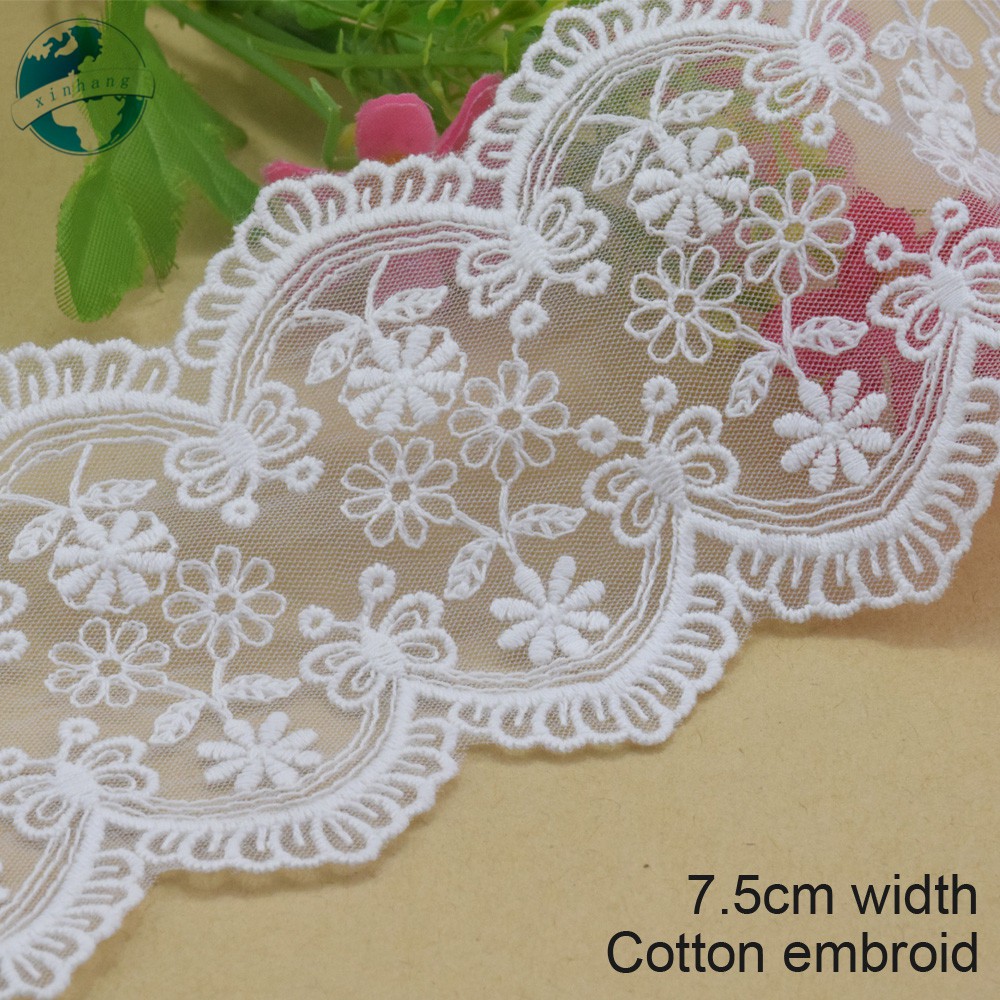 Tấm Vải Ren cotton Rộng 7.5cm 3089 Dùng May Viền Đầm diy