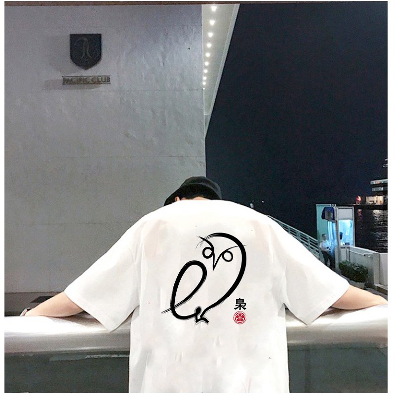 Áo thun tay lỡ nam nữ form rộng họa tiết chim cú mèo vải dày mịn 2021T3130