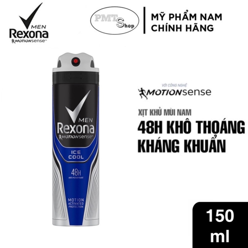 Xịt khử mùi nam Rexona Men Ice Cool 150ml ngăn ố vàng áo