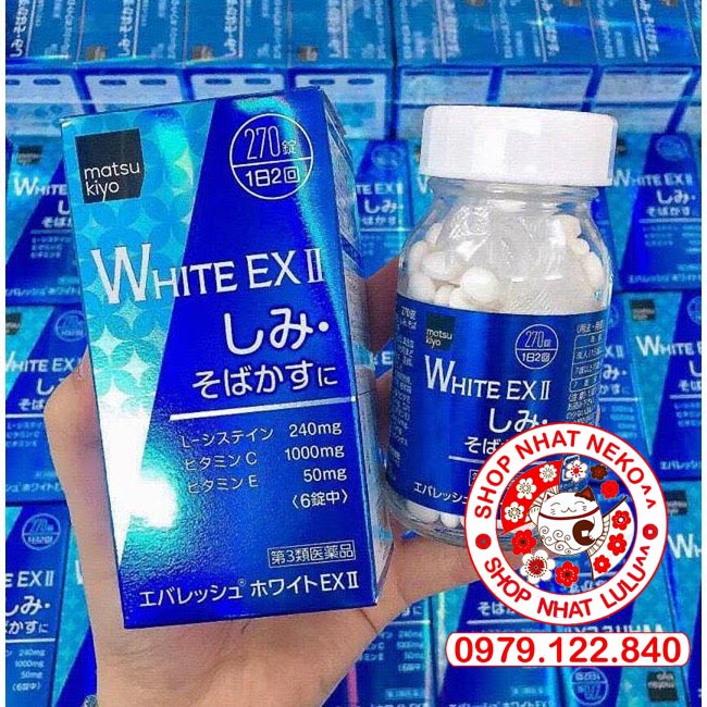 Hộp đựng 180/270 viên White EX II Nhật bản giúp trắng da, mờ nám