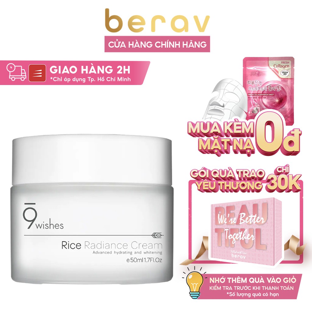 Kem dưỡng ẩm trắng da chiết xuất gạo 9Wishes Rice Radiance Cream 50ml