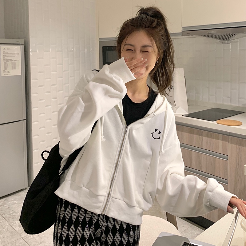 Áo khoác hoodie thể thao SUXI tay dài dáng rộng thêu họa tiết xinh xắn dễ phối đồ thời trang xuân thu cho nữ