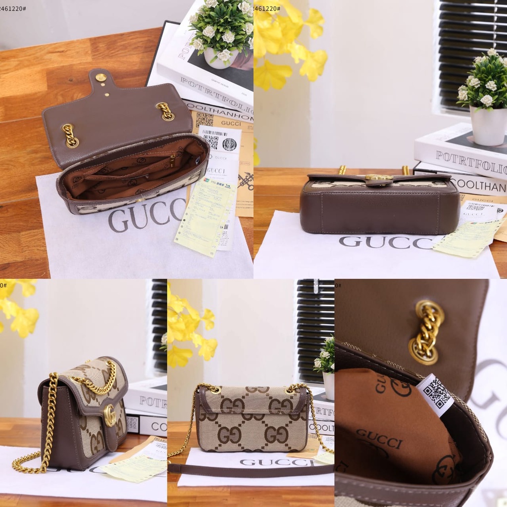 Túi Xách Vải Canvas Jumbo Marmont GG in Camel Và Ebony461220