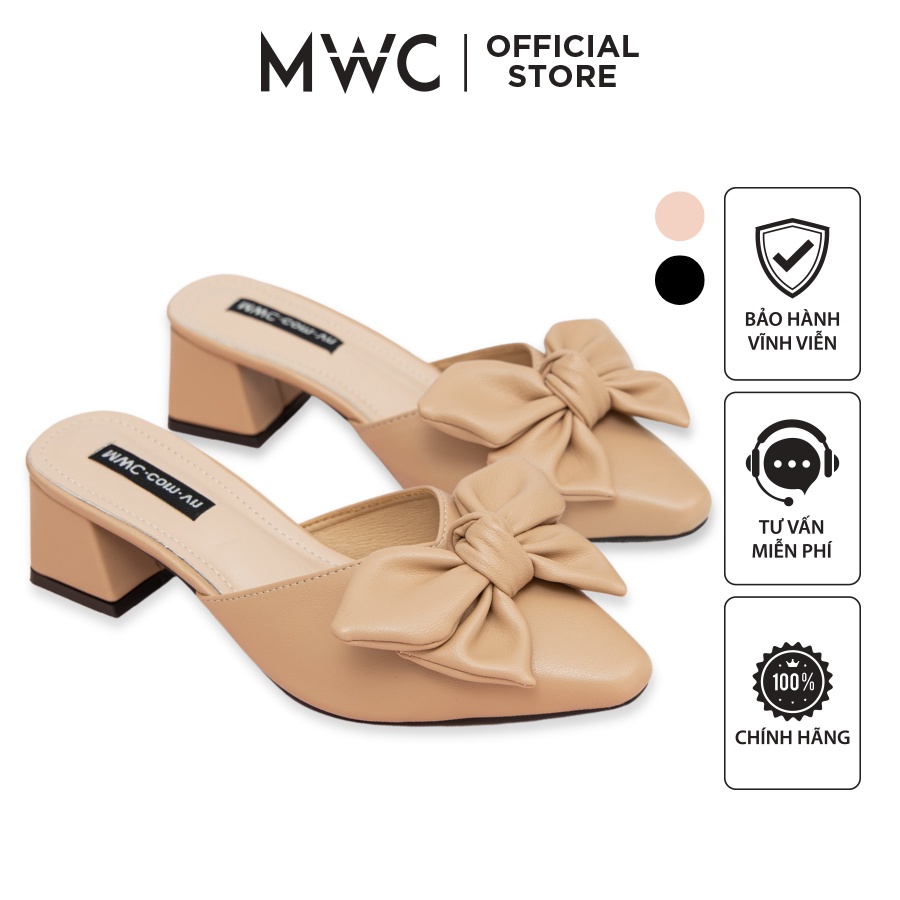 Giày MWC 4235 - Sục Cao Gót Đế Vuông 5cm, Dép Sục Cao Gót Đính Nơ Siêu Xinh