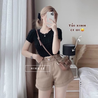 Quần short cạp cao tổ ong ( kèm ảnh thật)