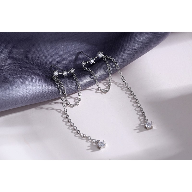 Bông tai đính đá dáng dài sang chảnh mạ bạc S925 cho nữ YOS