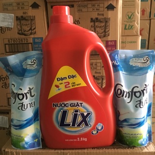  Nước giât lix đậm đặc 2X .3.8kg .tặng kèm 2gói xã vải comfor Thái 580ml