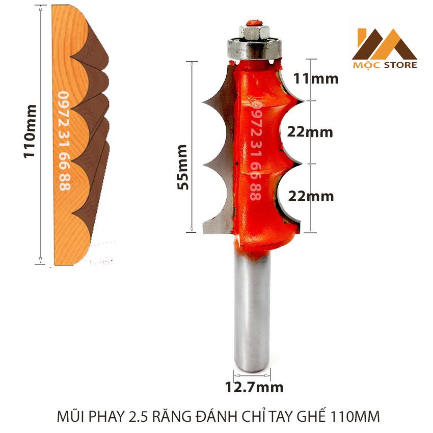 MŨI SOI GỖ - MŨI PHAY GỖ 2.5 RĂNG ĐÁNH CHỈ TAY GHẾ 110MM HÀNG VIỆT NAM CHẤT LƯỢNG CAO
