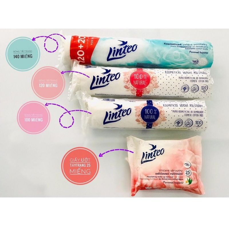 Bông tẩy trang Linteo Cosmetic Cotton Pads (100-120-140 miếng)