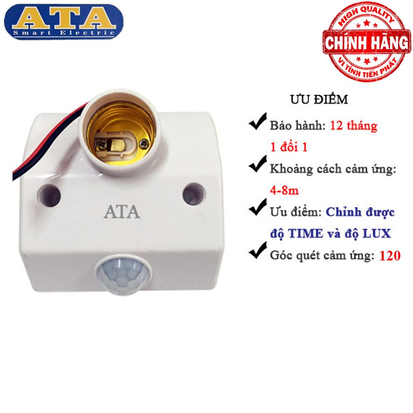 Đui đèn Cảm Ứng Hồng Ngoại hiệu ATA  AT-18A - tự động bật sáng khi có người đến gần thắp sáng hoặc báo trộm AT18A