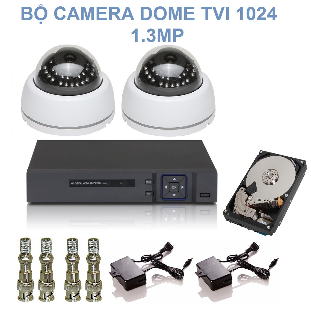 Bộ 2 Camera Dome 24 LED Hồng Ngoại Chuẩn TVI Độ Phân Giải 1.3M Elitek 1024 + Đầu Ghi Elitek + Ổ cứng TÙY CHỌN