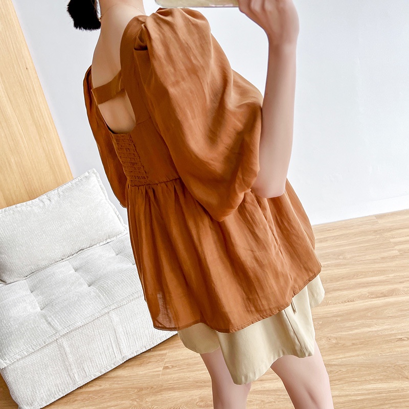 Bộ Áo Sơ Mi Tay Phồng + Quần ngắn ống rộng Thời Trang Mùa Hè Dành Cho Mẹ Bầu