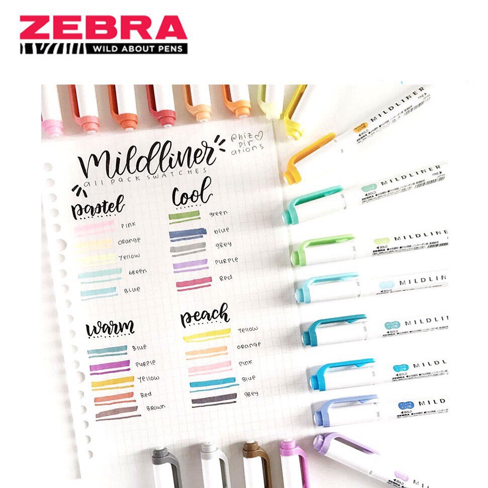 Set 5 bút đánh dấu 2 đầu, Bút dạ quang  Zebra Mildliner Nhật Bản-  Highlight