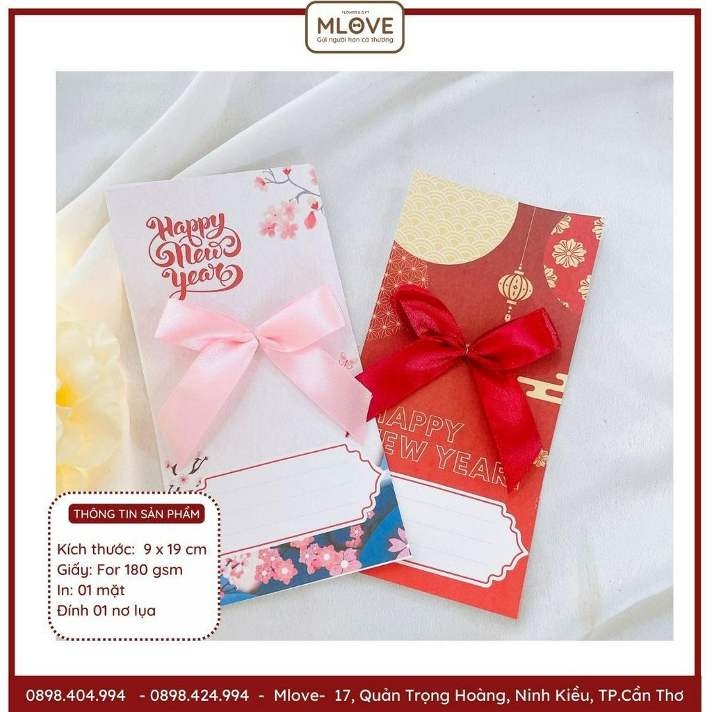 ( Siêu rẻ) Thiệp Tết - Thiệp chúc mừng năm mới có đính sẵn nơ lụa cao cấp sang trọng mlove