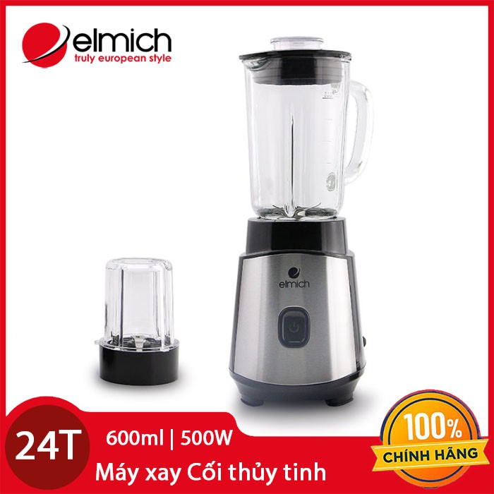 Máy xay sinh tố cối thuỷ tinh Elmich BLE-1843 công suất 500W chính hãng, bảo hành 24 tháng