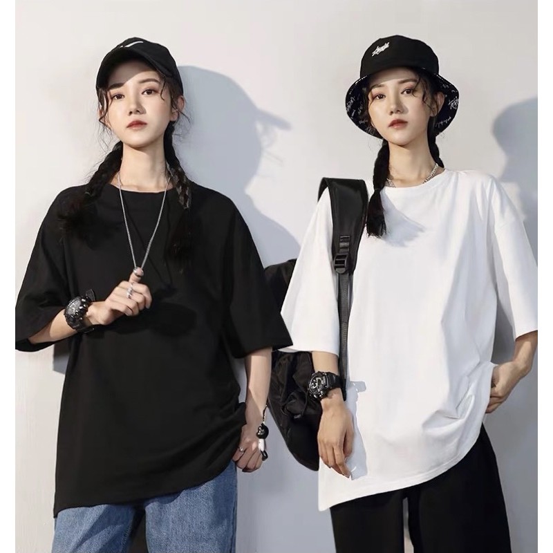 ÁO THUN TAY LỠ COTTON ĐEN TRƠN FORM RỘNG UNISEX (có hình chụp thật)