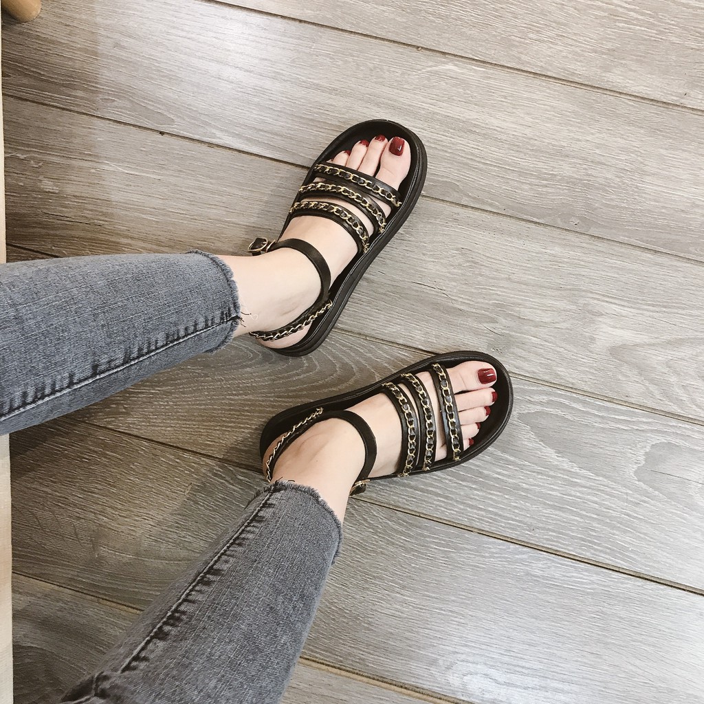 SANDAL NỮ THỜI TRANG 3 QUAI ĐÍNH XÍCH ĐẾ 4CM