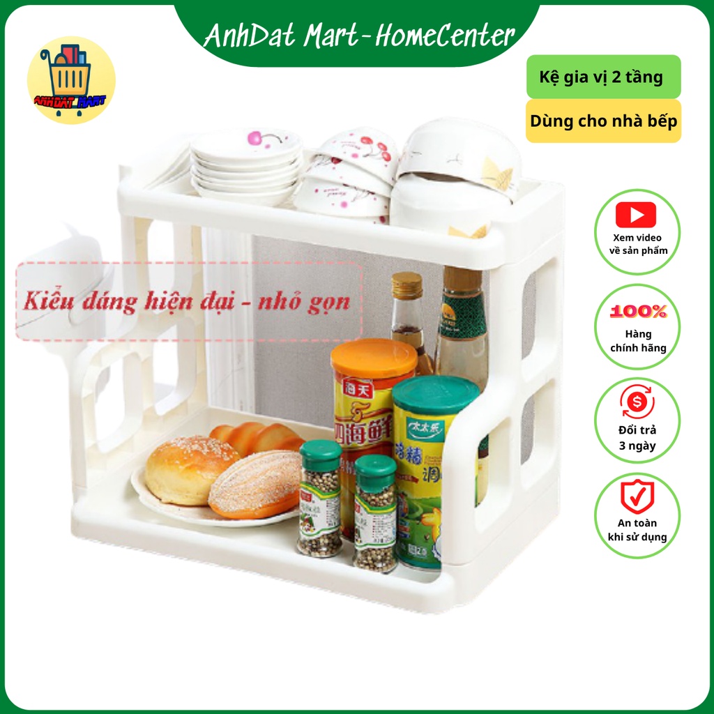Kệ Đựng Gia Vị Nhựa Việt Nhật Dùng Cho Nhà Bếp, Kệ 2 Tầng Hình Chữ H, Chất Lượng Cao - AnhDat Mart