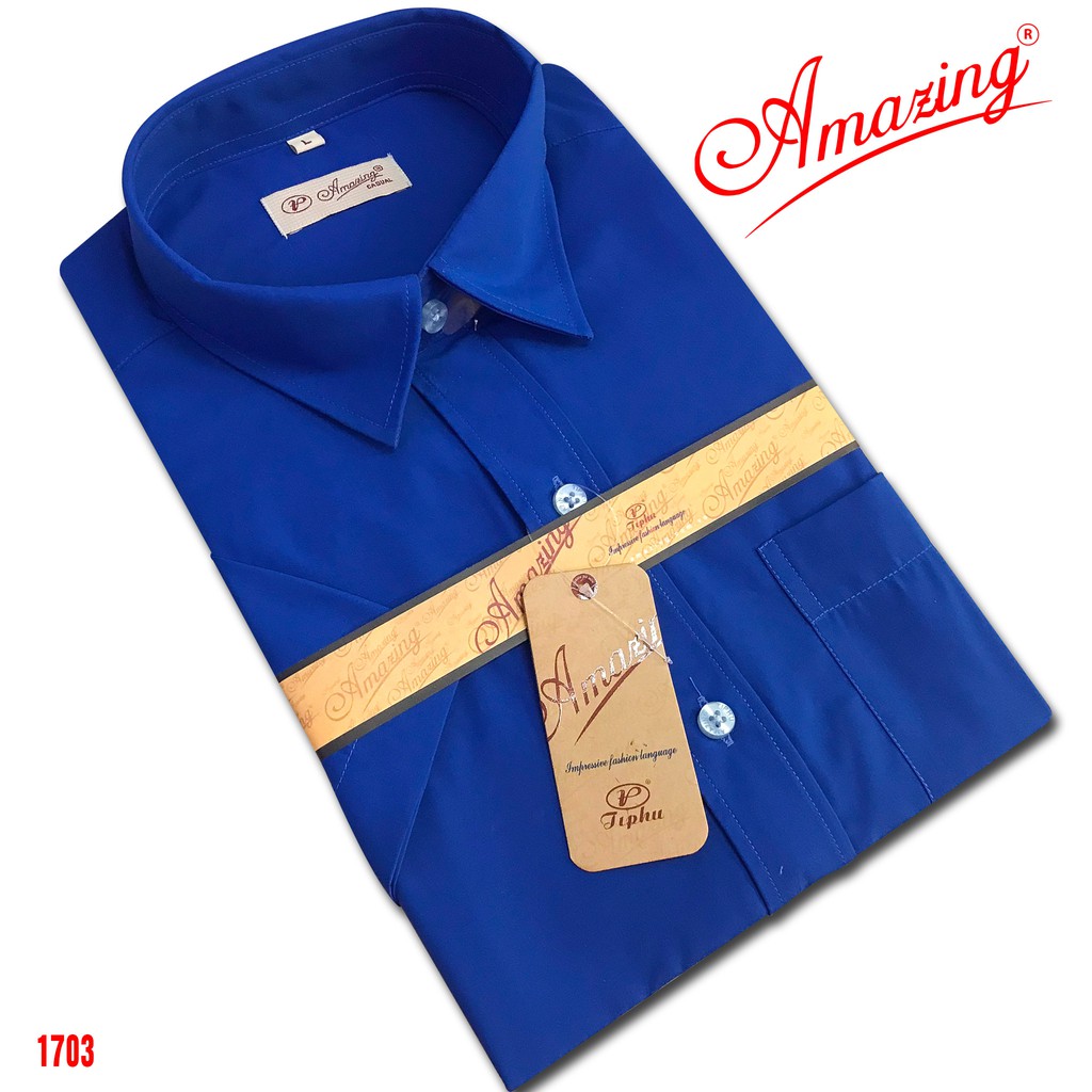 Áo sơ mi nam Amazing, tay ngắn, vạt ngang, form body, vải KT silk màu trơn mượt mà, thoáng mát | BigBuy360 - bigbuy360.vn