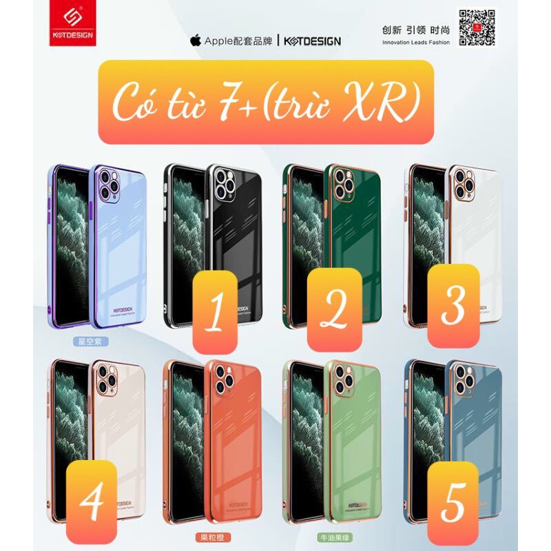 Ốp dẻo KST lưng màu viền xi cho các dòng 7plus, 8plus, X, Xs Max ,11, 11Pro Max đẹp