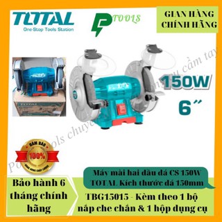 Máy mài hai đầu đá công suất 150w đường kính đá mài 150mm total tbg15015 , tốc độ không tải 2950 vòng/phút ,mài vật liệu