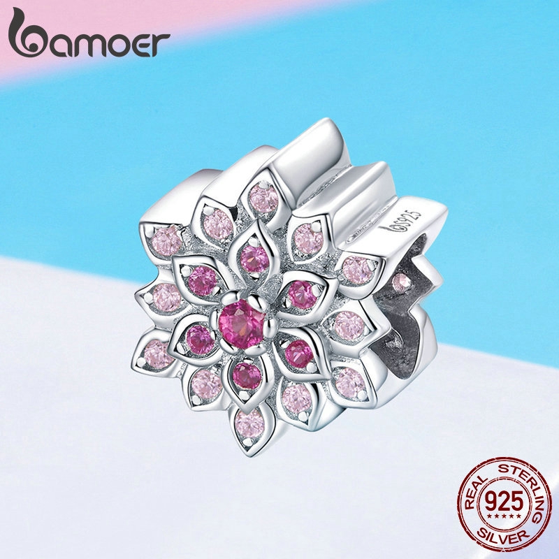Hạt xỏ BAMOER BSC038 bạc 925 hình hoa sen đính đá xinh xắn dùng làm vòng đeo tay