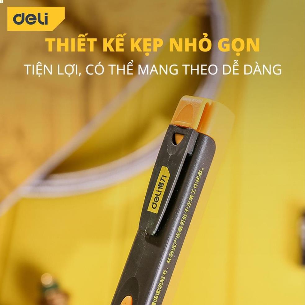 Bút Thử Điện Đa Năng Thông Minh Deli Chính Hãng 90-1000V - Tích Hợp Đèn LED Và Còi Báo Động An Toàn, Tiện Lợi - DL8008 .