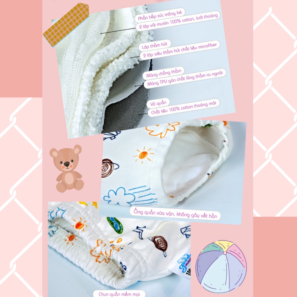 Quần tập bỏ bỉm Goodmama 6 lớp thấm hút size 80/90/100/110 cho bé ( từ 5-17kg)