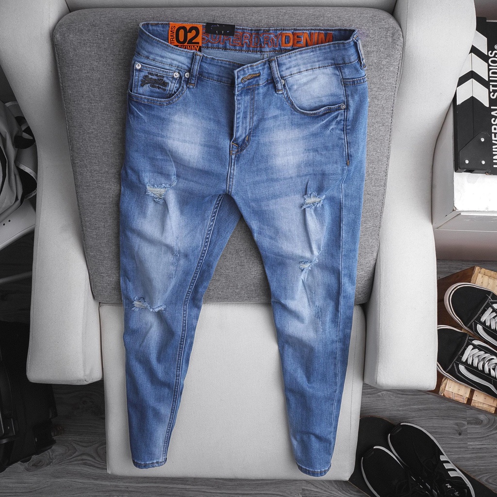 Quần jean nam VNXK Super Dry, form skinny, vải cao cấp không phai, quần dáng côn co giãn nhẹ Q120802 | BigBuy360 - bigbuy360.vn