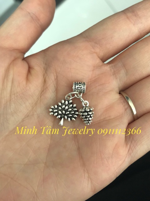 Charm treo hình cây thông, quả thông bạc Thái S925