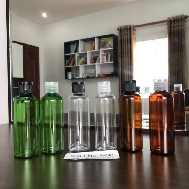 Chai 100ml Trong suốt VÒI NHẤN NHỎ GIỌT Đen/ trắng- Chai đựng dầu gội 100ml vòi Ấn- Chai Pet nhựa xịt nhỏ giọt, nắp bật