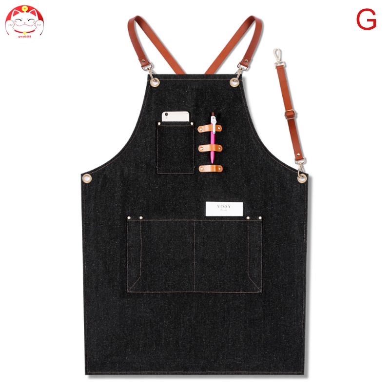 ✂GT⁂ Denim Apron Strap Bib Apron Barista Bartender BBQ Chef Uniform Workwear