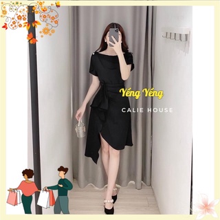 Vnu423 - váy lụa bèo vai đính ngọc vạt tầng