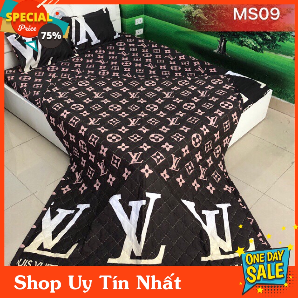 Bộ Chăn Ga Gối - Drap Giường Cotton Poly Mẫu LV [shopgiadunguytin24h]