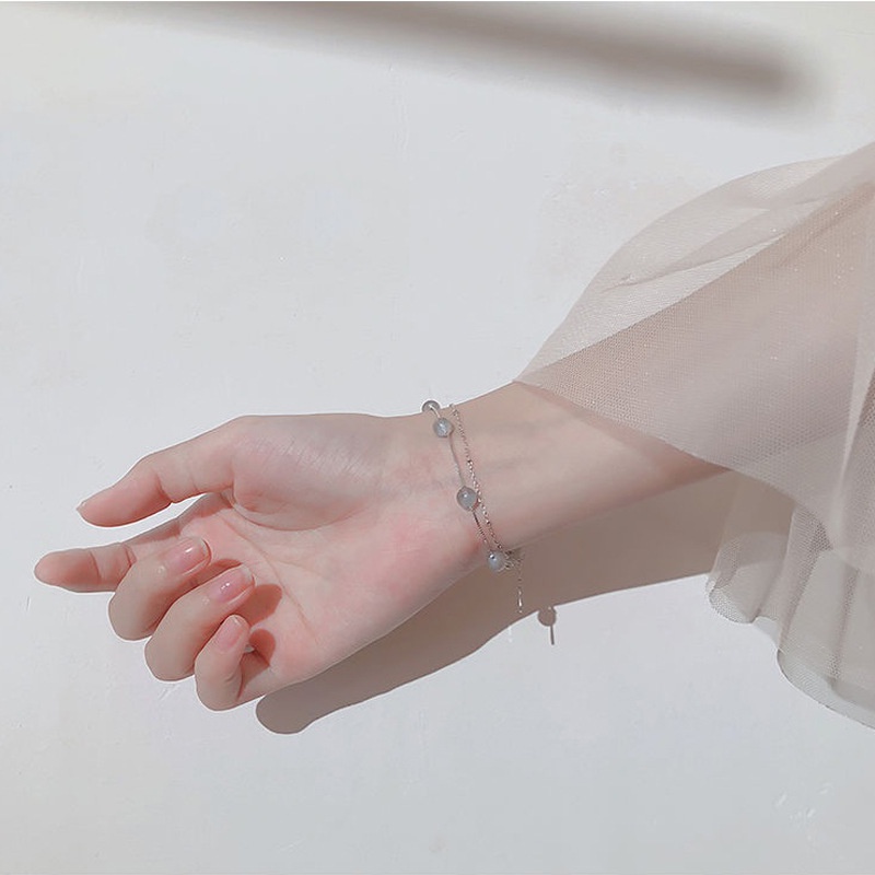 Vòng tay nữ đơn giản Phiên bản Hàn Quốc Vòng tay hai lớp pha lê màu hồng