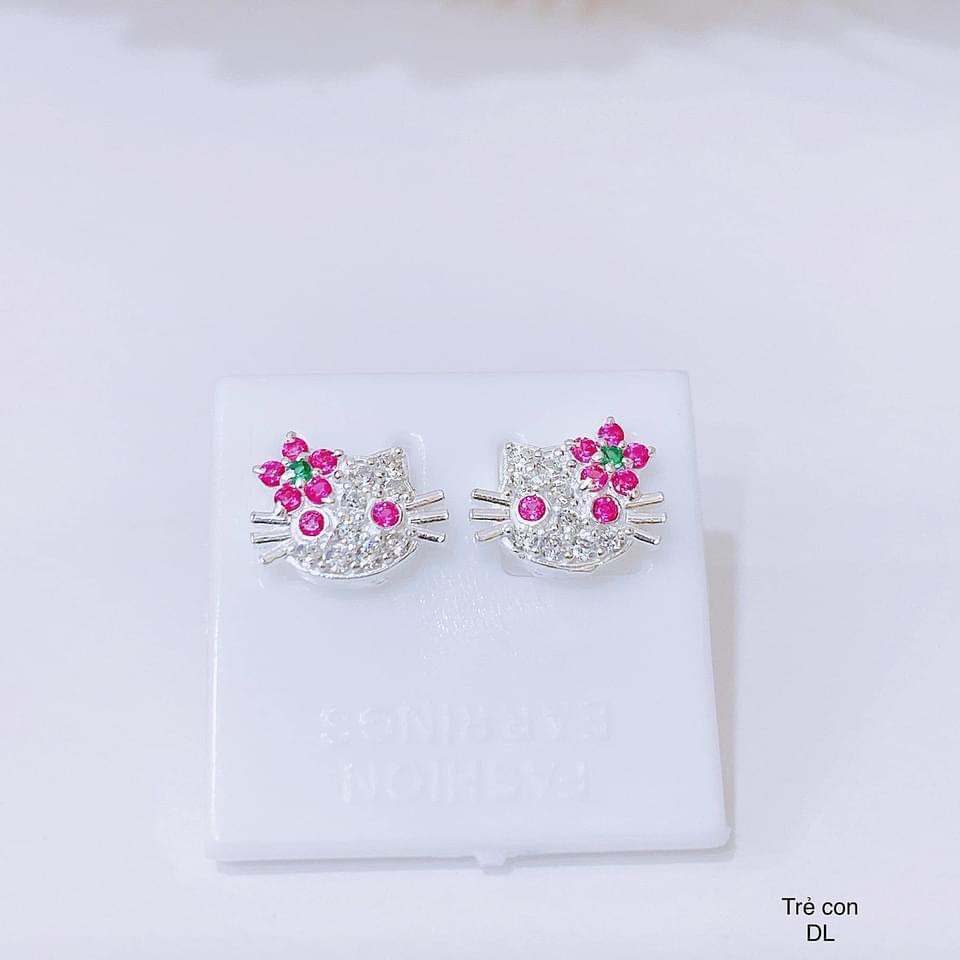 Bông tai bạc cho bé gái hình kitty xinh xắn - Kho sỉ bạc Nhất Linh