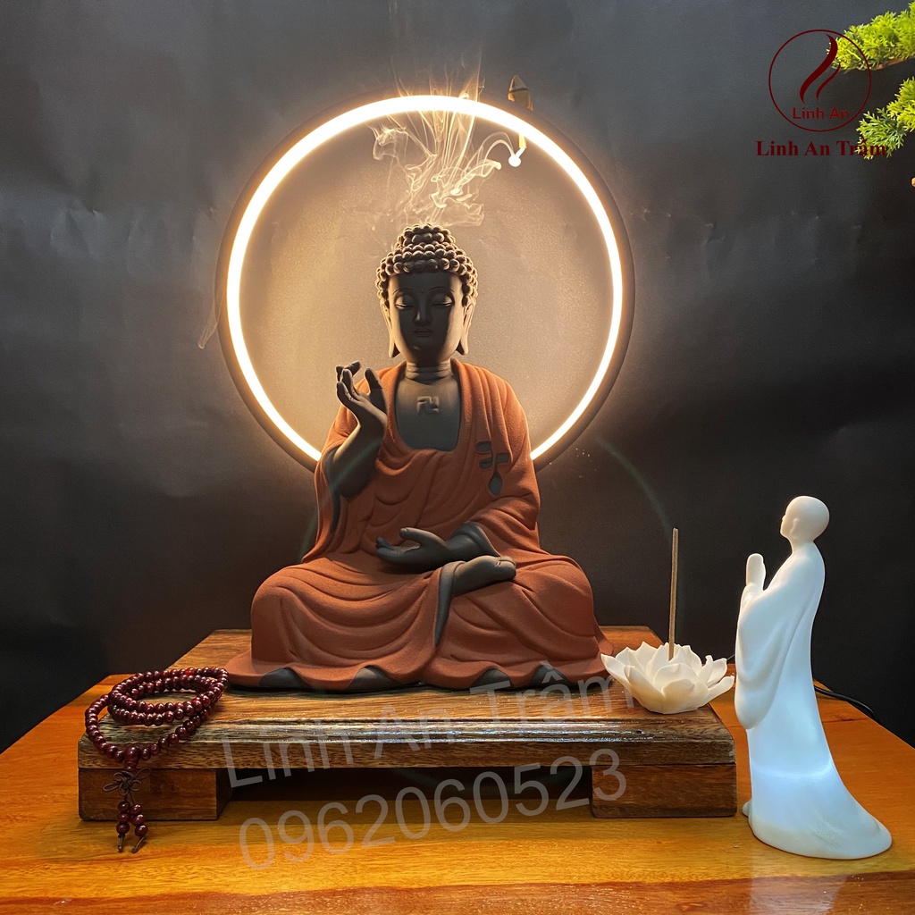 Thác Khói Trầm Hương Cao Cấp đèn Led - Thánh tăng Bái PHẬT tặng 10 nụ Trầm Việt