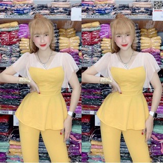 Đồ bộ thun cát hàn voan tay và cổ