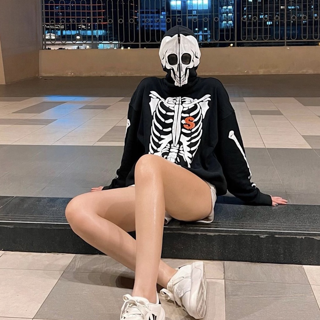 Áo Outerwears Sweater Local Brand, họa tiết đầu l.â.u, chất cotton Unisex Sweatshirts -"SKELETON" ZIPPED HOODIE