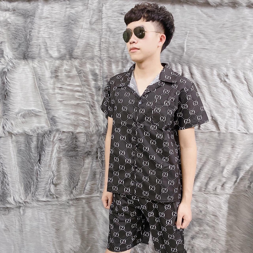 Hot Trend 2020 Bộ Hè Nam,Đồ Bộ Nam LV Hoa Nhỏ Chất Xịn Cao Cấp Có Size M9