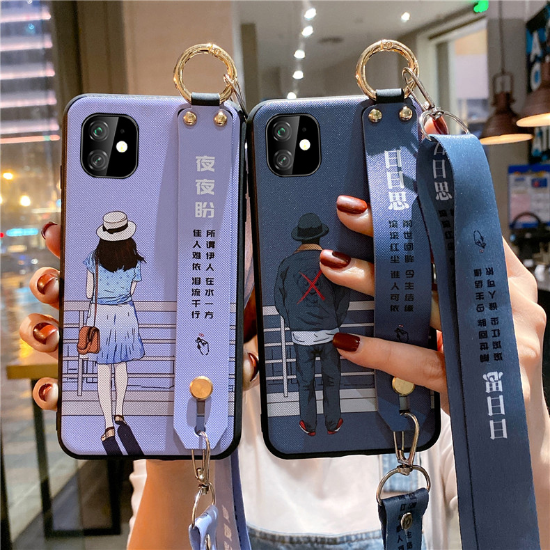 iPhone 12 Mini 11 Pro Max X XR XS Max 8 7 6 6S Plus Cartoon Pattern With Text Wristband Mobile Phone Soft Case