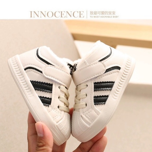 Giày bốt cao cổ trẻ em - Giày thể thao bé trai bé gái có lót lông ấm chất da PU mềm nhẹ phong cách Hàn Quốc M265